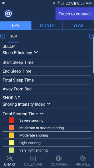 NiteLink2 app sleep and snoring efficiency