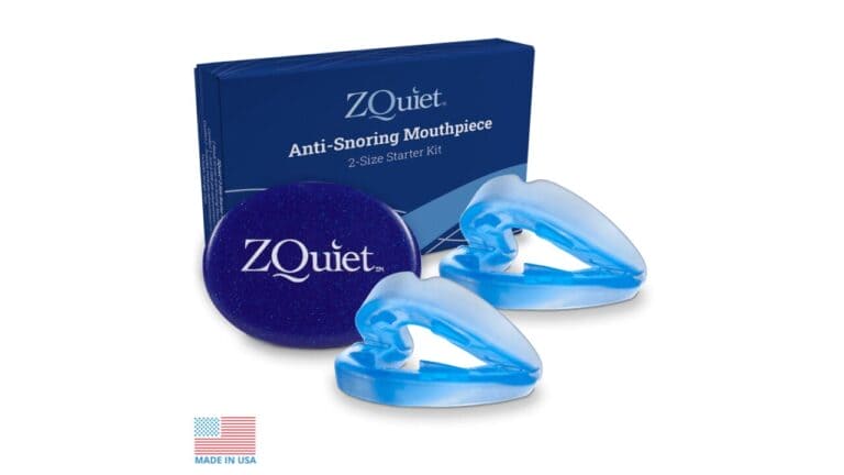 ZQuiet anti-snoring mouthpiece starter kit with two mouthpiece sizes and a carry case