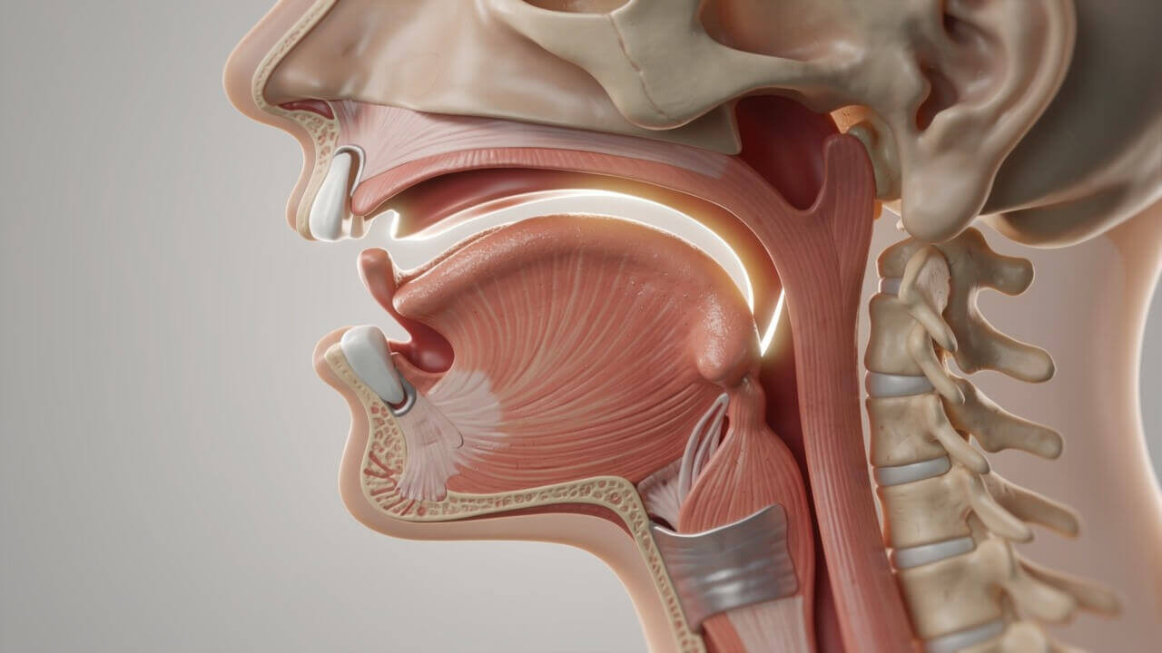 Cross-section view of human throat and airway