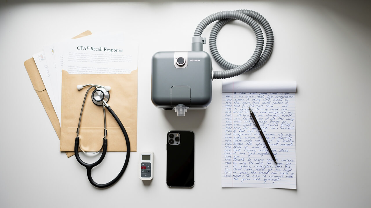 CPAP device and medical documentation for recall action steps