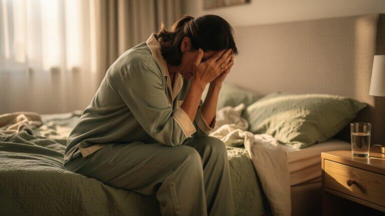 Woman with sleep apnea symptoms