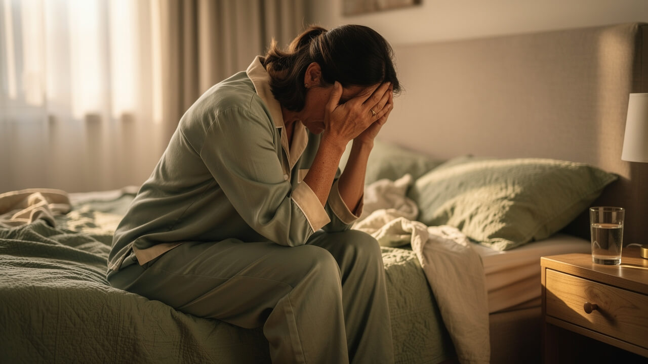 Woman with sleep apnea symptoms
