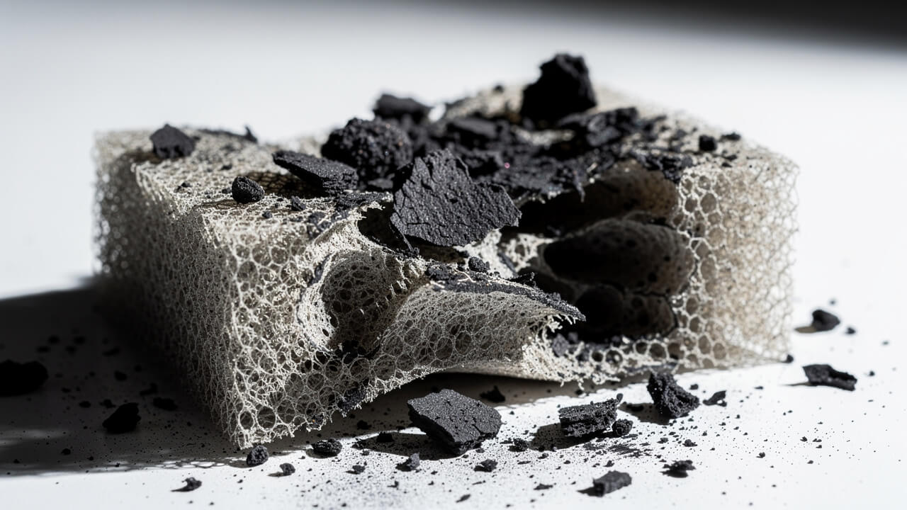 Degraded toxic PE-PUR foam particles from CPAP device