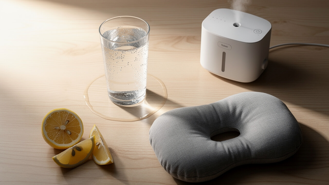 Water glass pillow and humidifier for snoring prevention