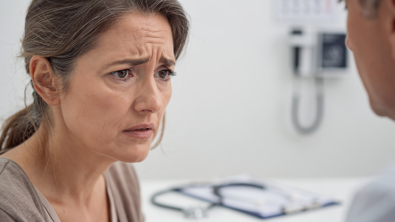 Woman discussing sleep symptoms with her doctor