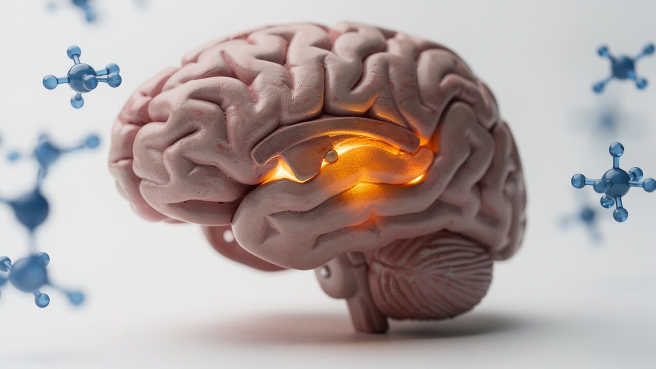 Human brain model highlighting memory center vulnerability