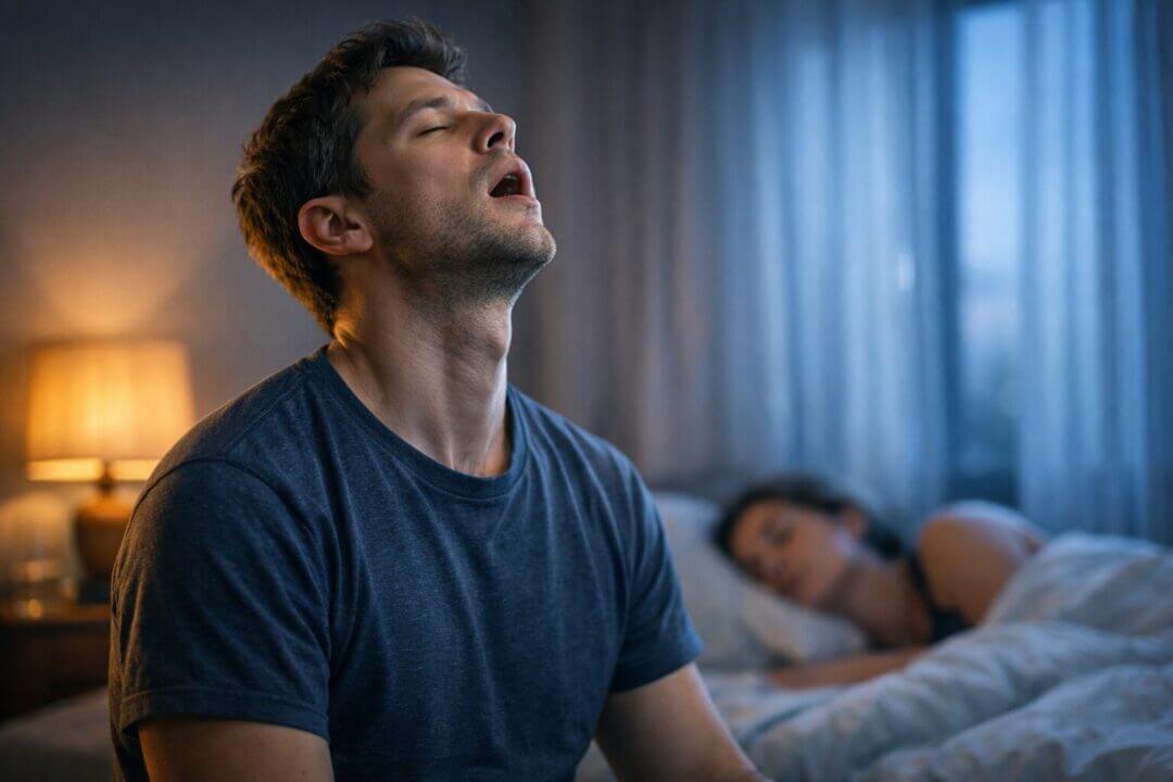 performing a quiet, deliberate throat exercise