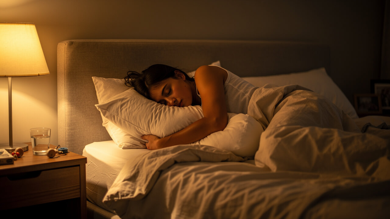 Woman sleeping comfortably in bed