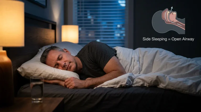 Man sleeping on side, open airway illustration
